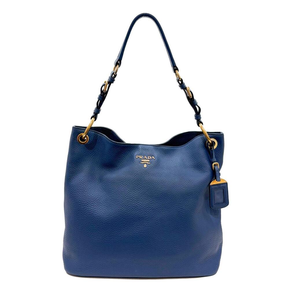 Prada Arque Vitello Daino Leather Hobo Shoulder Bag Blue